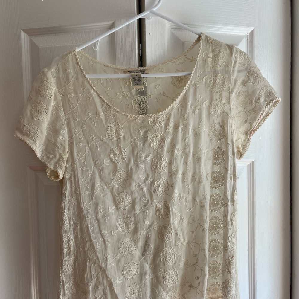 Lucky Brand Cream Fitted Embellished Blouse